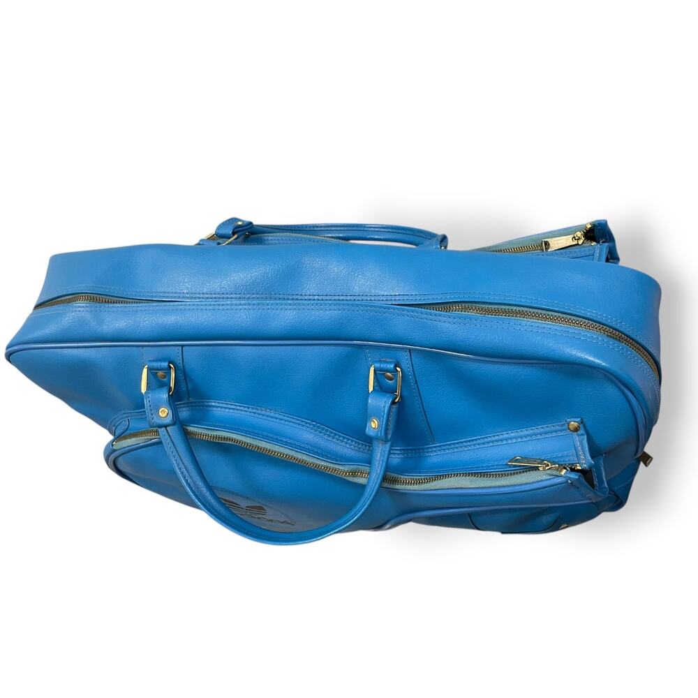 Rare Vintage 1970s Adidas Electric Blue Leather Tennis Bag Trefoil Era Duffel - Picture 5 of 9